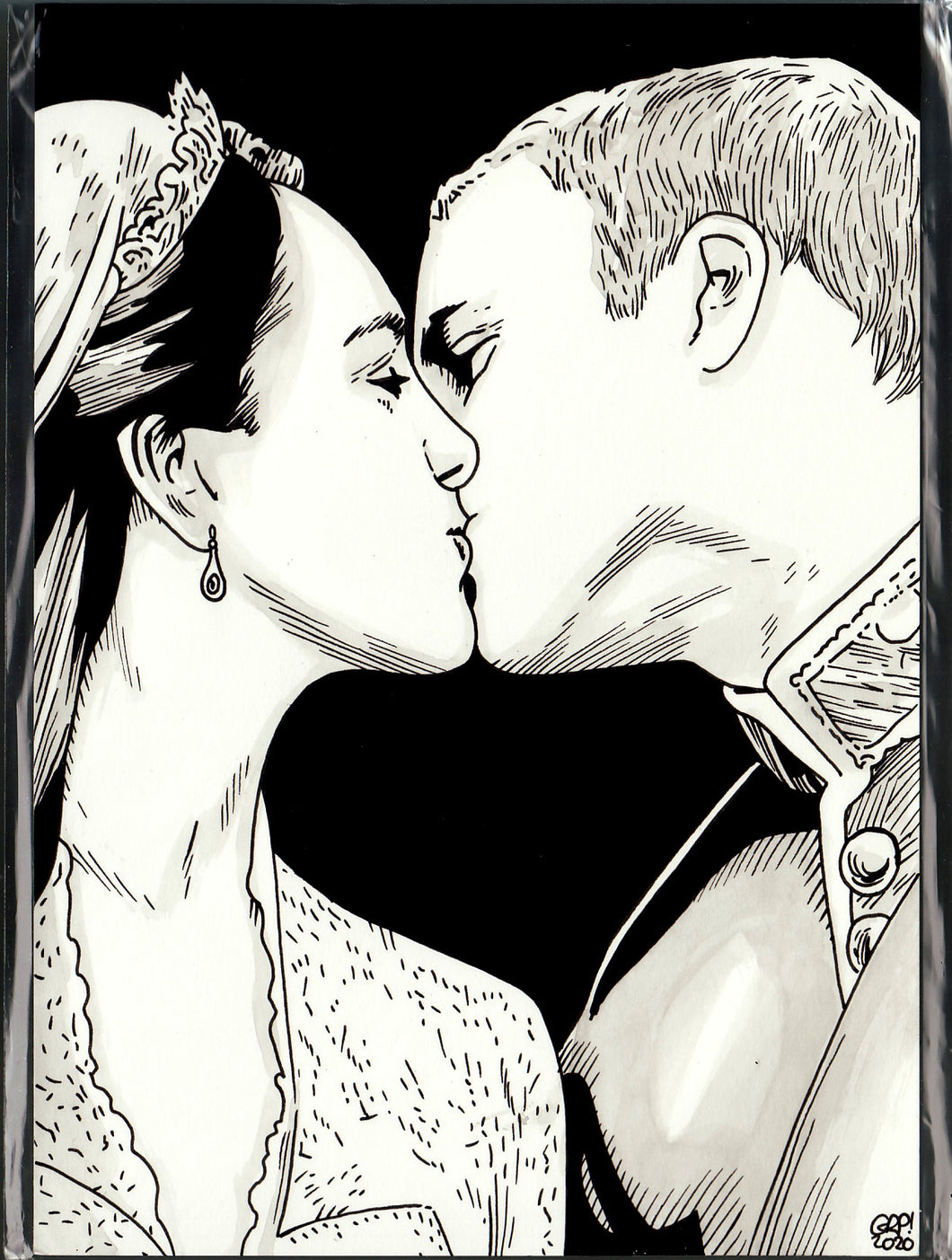 Original art - Celebrity sketch - Prince William & Kate Middleton - ink drawing by Gary Parkin
