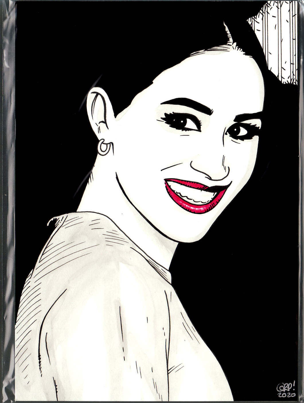 Original art - Celebrity sketch - Meghan Markle 2 - ink drawing by Gary Parkin