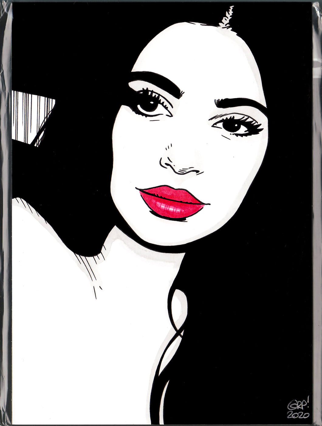Original art - Celebrity sketch - Kim Kardashian - ink drawing by Gary Parkin