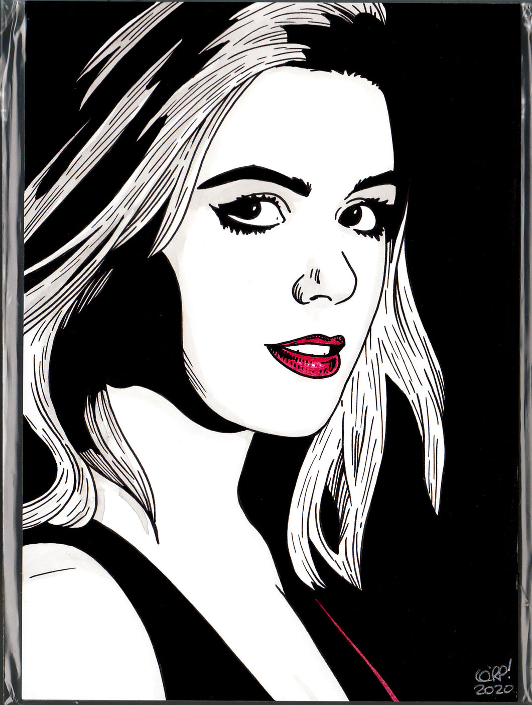 Original art - Celebrity sketch - Kiernan Shipka 2 - ink drawing by Gary Parkin