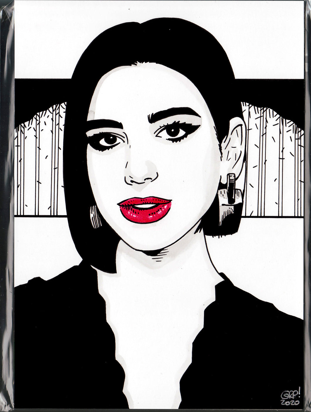 Original art - Celebrity sketch - Dua Lipa - ink drawing by Gary Parkin