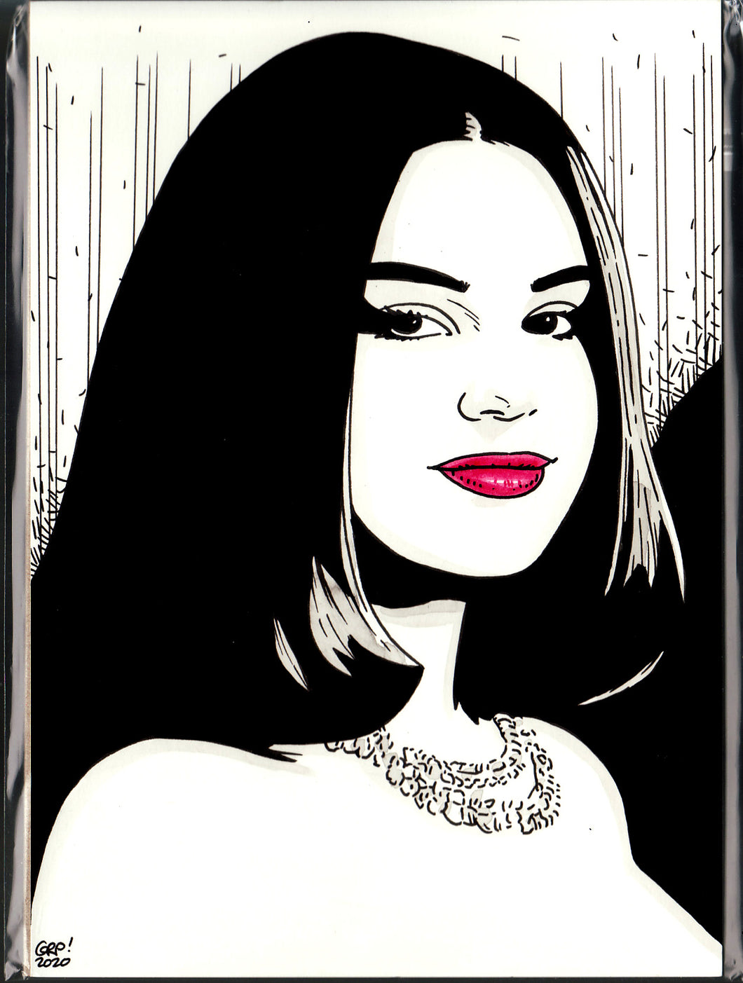 Original art - Celebrity sketch - Selena Gomez 3 - ink drawing by Gary Parkin