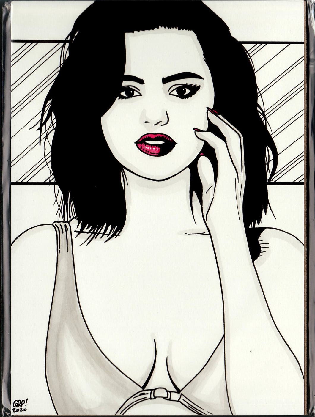 Original art - Celebrity sketch - Selena Gomez 4 - ink drawing by Gary Parkin