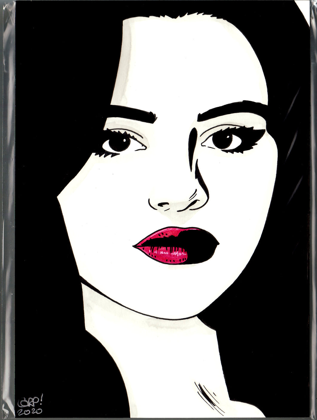 Original art - Celebrity sketch - Selena Gomez 5 - ink drawing by Gary Parkin