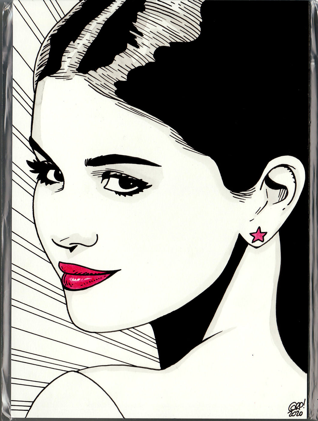 Original art - Celebrity sketch - Selena Gomez 6 - ink drawing by Gary Parkin