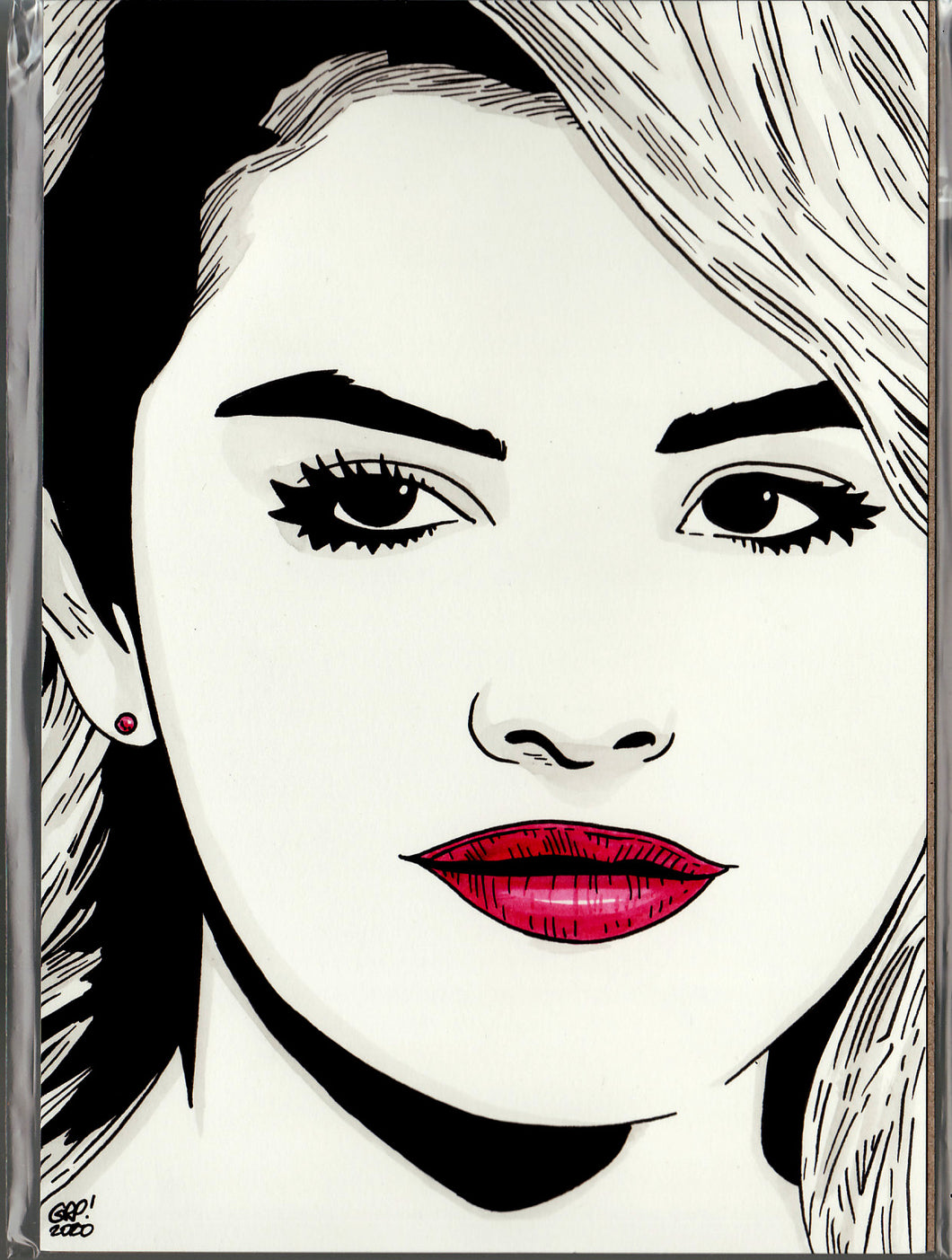 Original art - Celebrity sketch - Selena Gomez 7 - ink drawing by Gary Parkin