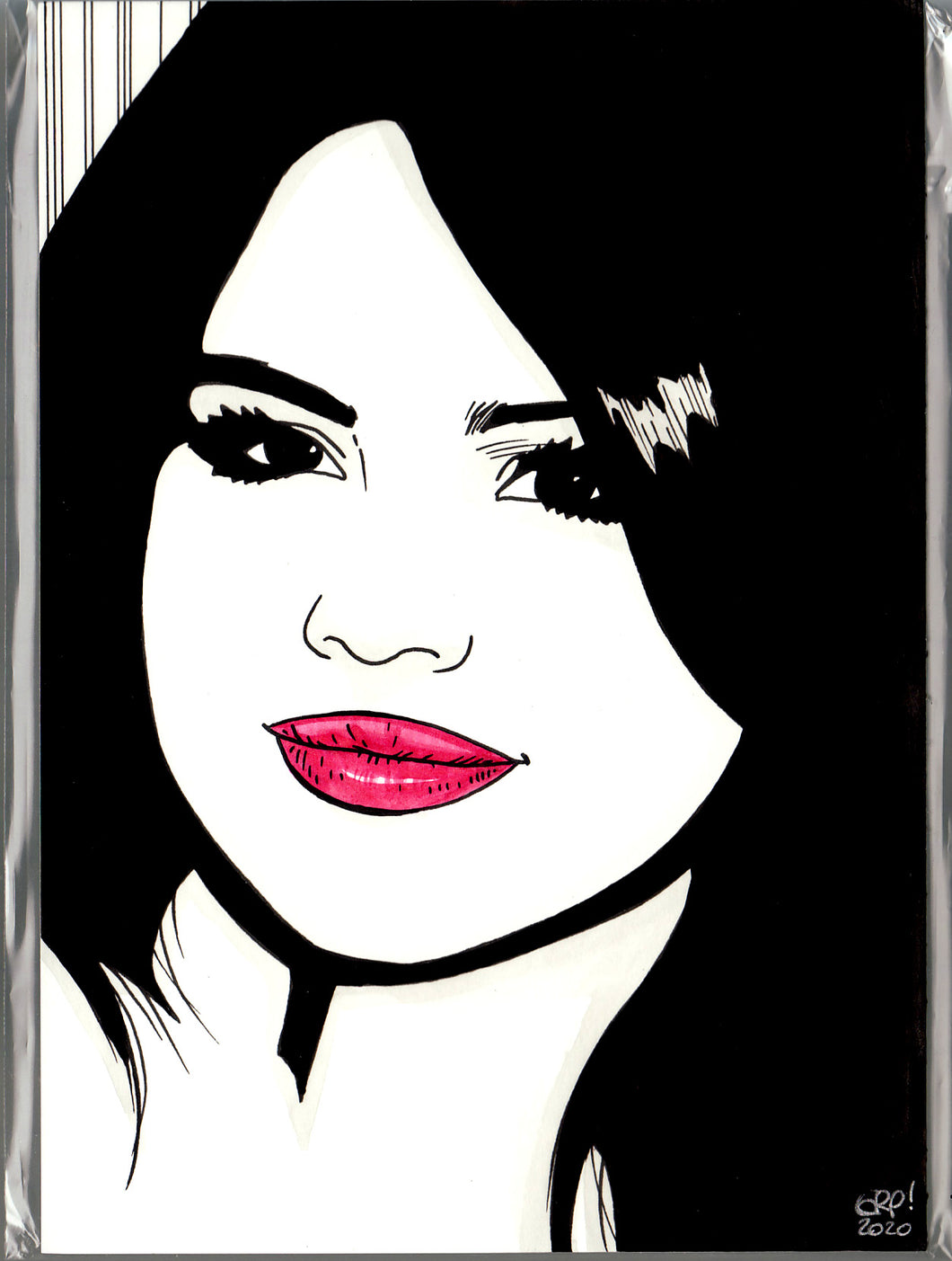 Original art - Celebrity sketch - Selena Gomez 8 - ink drawing by Gary Parkin