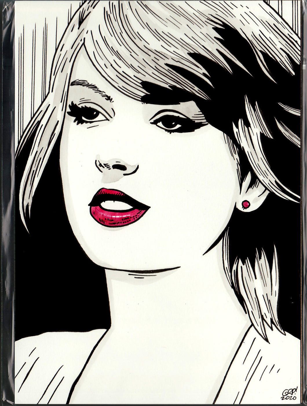 Original art - Celebrity sketch - Taylor Swift 1 - ink drawing by Gary Parkin